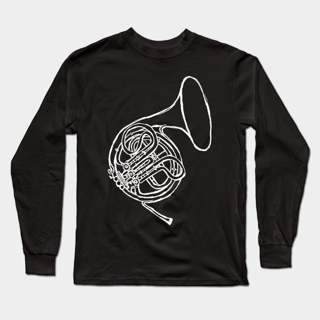 Minimal Brass Vintage French Horn Long Sleeve T-Shirt by badlydrawnbabe